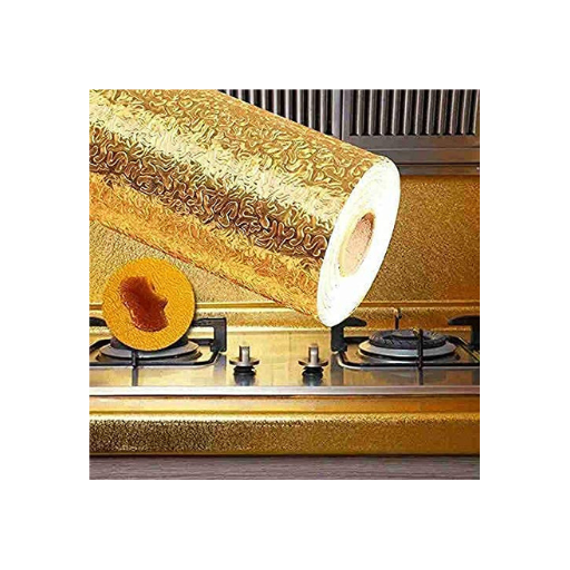 Golden Oil Proof Kitchen Adhesive Wallpaper