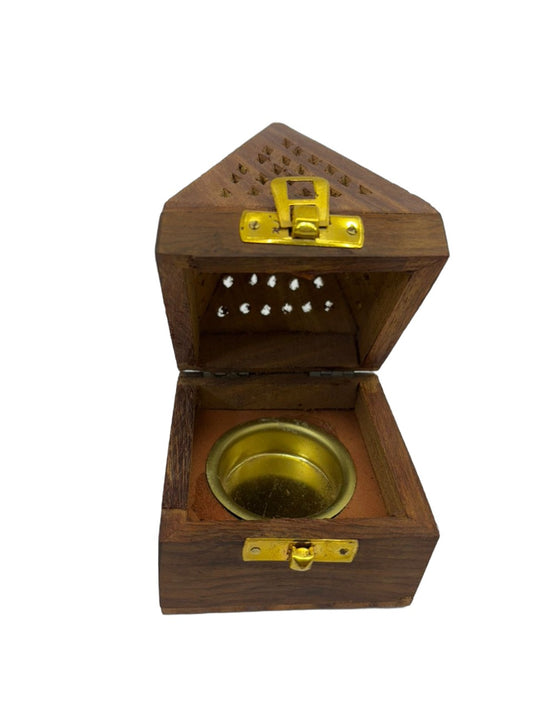 WOOD ART STORE Wooden Pyramid Shape Incense Box Hoder Stand | Wooden Agarbatti Stand with ash Catcher for Home Office | Incense Sticks Holder (with Drawer)