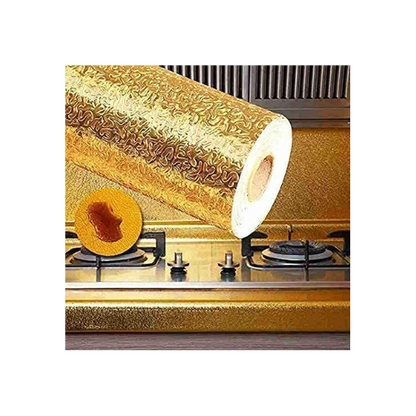 Golden Oil Proof Kitchen Adhesive Wallpaper