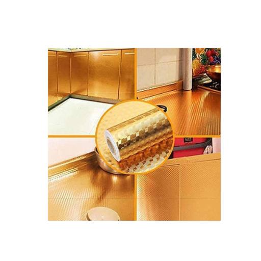 Golden Oil Proof Kitchen Adhesive Wallpaper