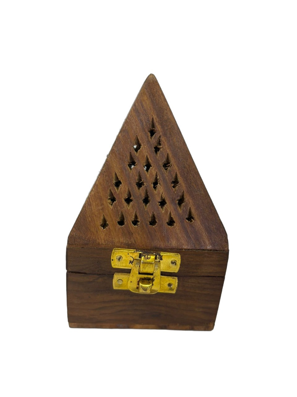 WOOD ART STORE Wooden Pyramid Shape Incense Box Hoder Stand | Wooden Agarbatti Stand with ash Catcher for Home Office | Incense Sticks Holder (with Drawer)
