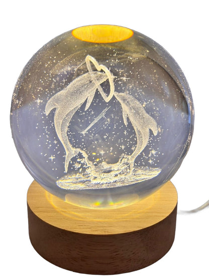 Light up Crystal Laser Milky Way Ball with Wood Led Light Base MH-Q0242