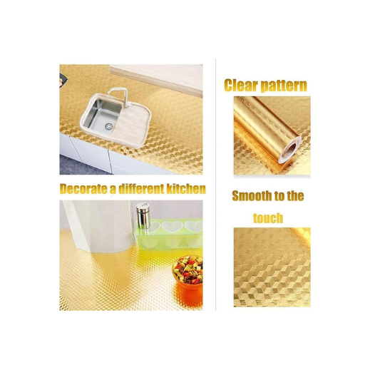 Golden Oil Proof Kitchen Adhesive Wallpaper