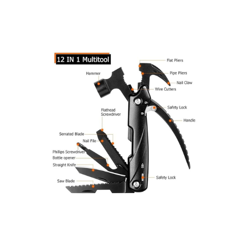 12-in-1 Multitool kit for camping and hiking